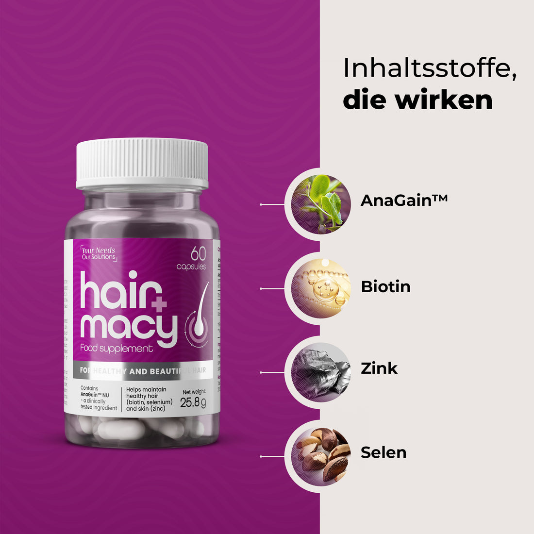 Hairmacy Haar-Vitamine – 60 Kapseln zur Stärkung, Regeneration & Erhaltung gesunder Haare